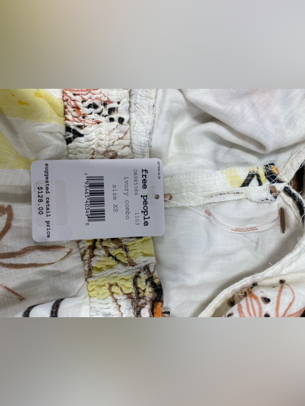 Free People Cream Floral Tiered Maxi Dress with Yellow & Tan Accents - Picture 4 of 8